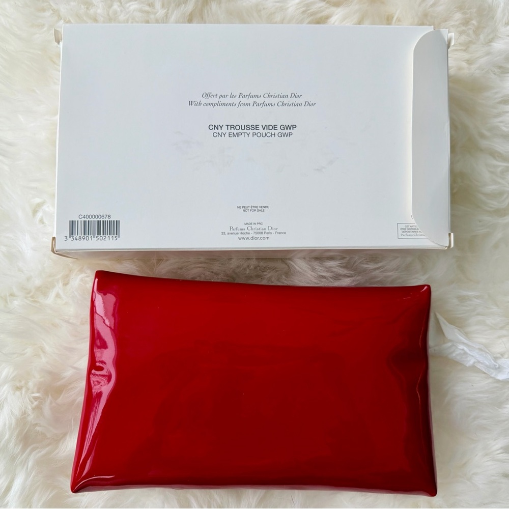 Dior Vintage Patent Gold Studded Red Pouch. Zipper pull sealed in tissue NIB GWP - Picture 3 of 9